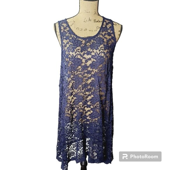 Massini Dresses & Skirts - Navy Blue Sheer Lace Romantic Boho Massini Dress Large